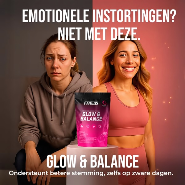 A split-screen ad showing a sad person on the left and a happy person on the right to demonstrate the mood-lifting benefits of a collagen supplement.